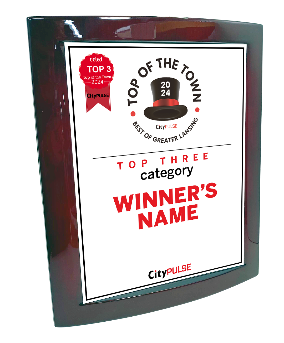 City Pulse: Top of the Town Awards - Eclipse Plaque with Metal Inlay