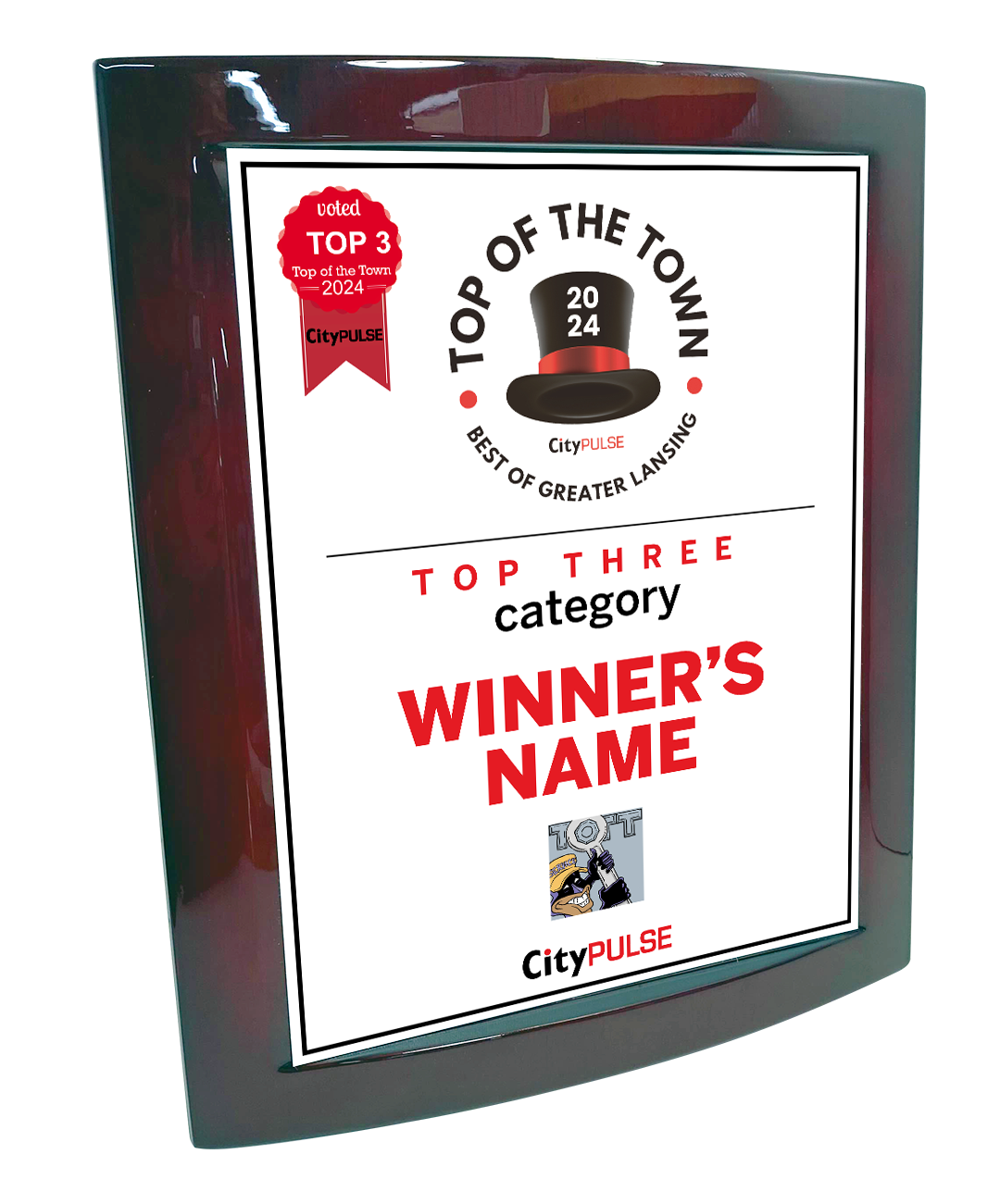 City Pulse: Top of the Town Awards - Eclipse Plaque with Metal Inlay