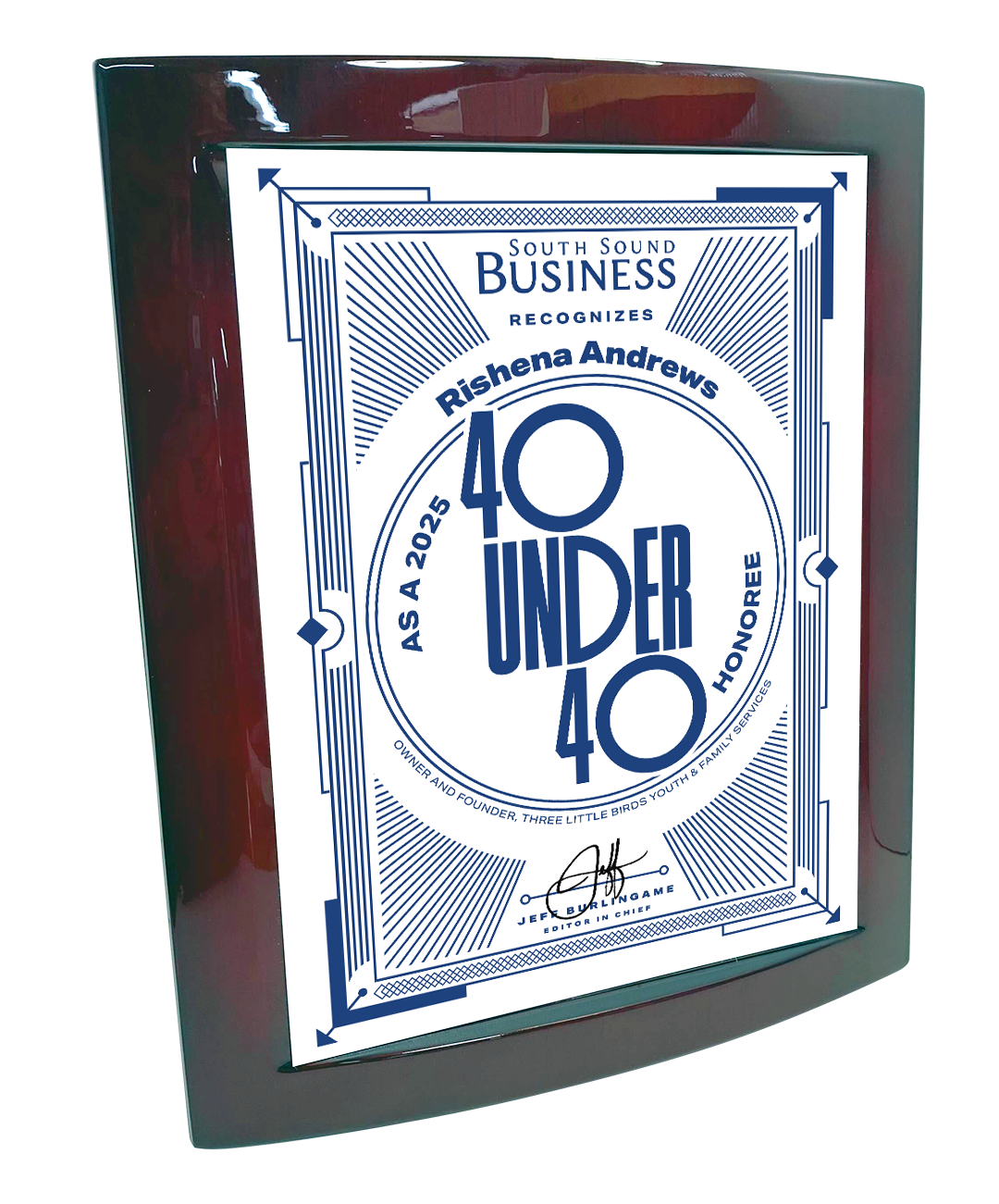 South Sound Business Magazine 40 Under 40 - Rosewood with Metal Inlay