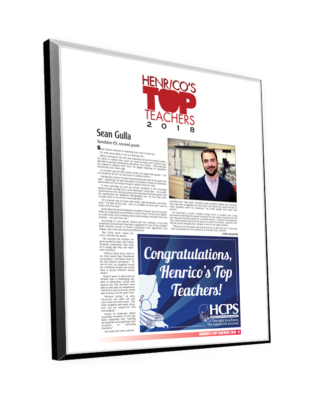 Henrico Citizen Top Teachers Plaque by NewsKeepsake