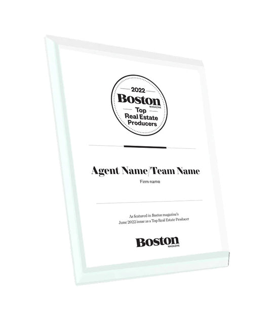 Boston Magazine Top Real Estate Producers Award Plaque - Glass