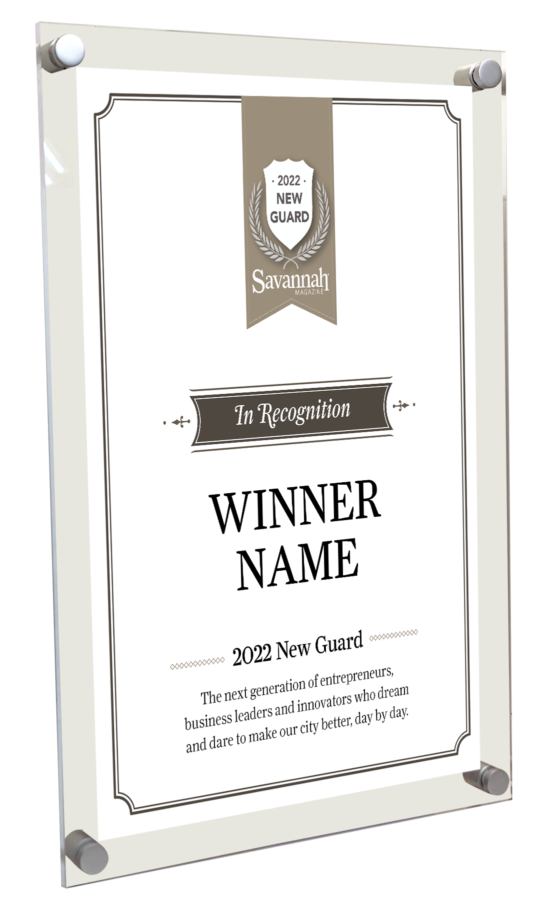 Savannah Magazine New Guard Awards - Acrylic Standoff Plaque