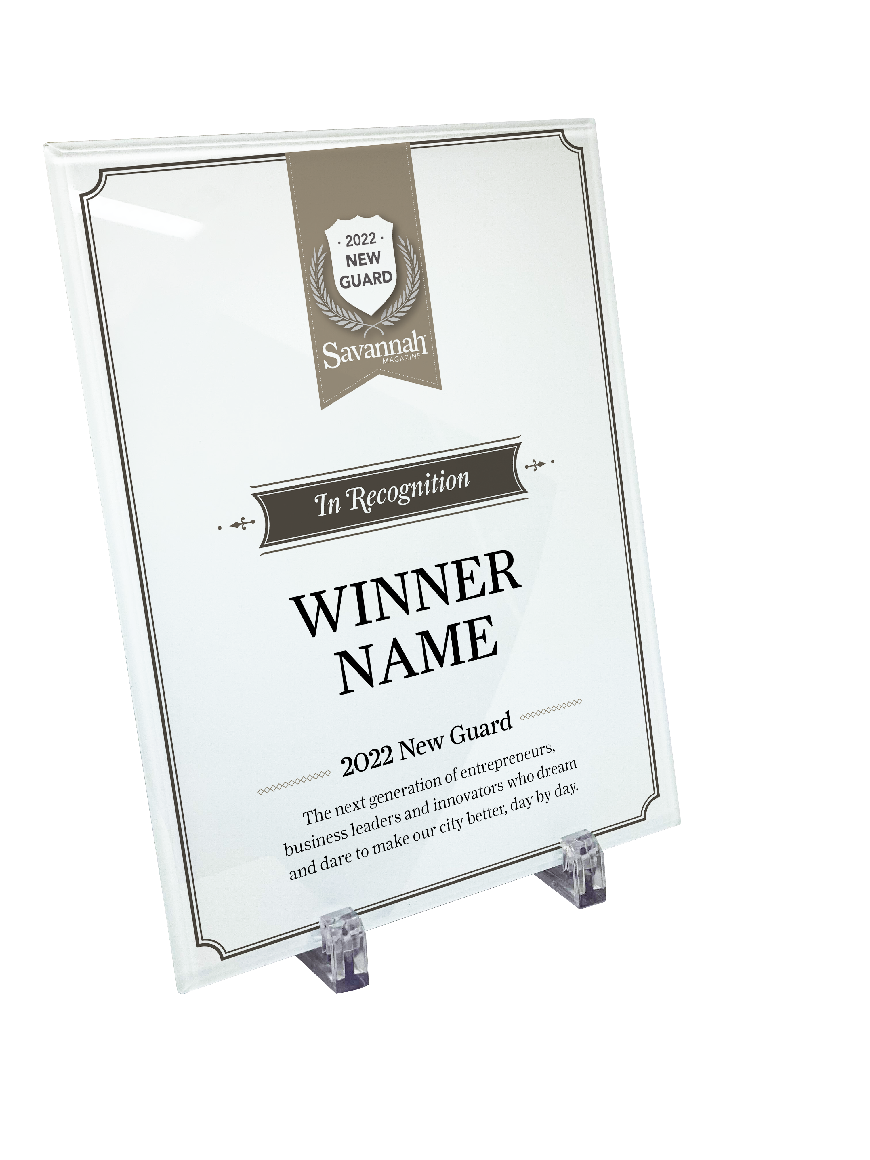 Savannah Magazine New Guard Award Plaque - Glass