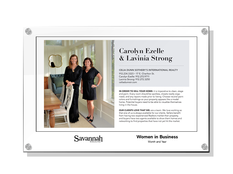 Savannah Magazine Article - Acrylic Standoff Plaque