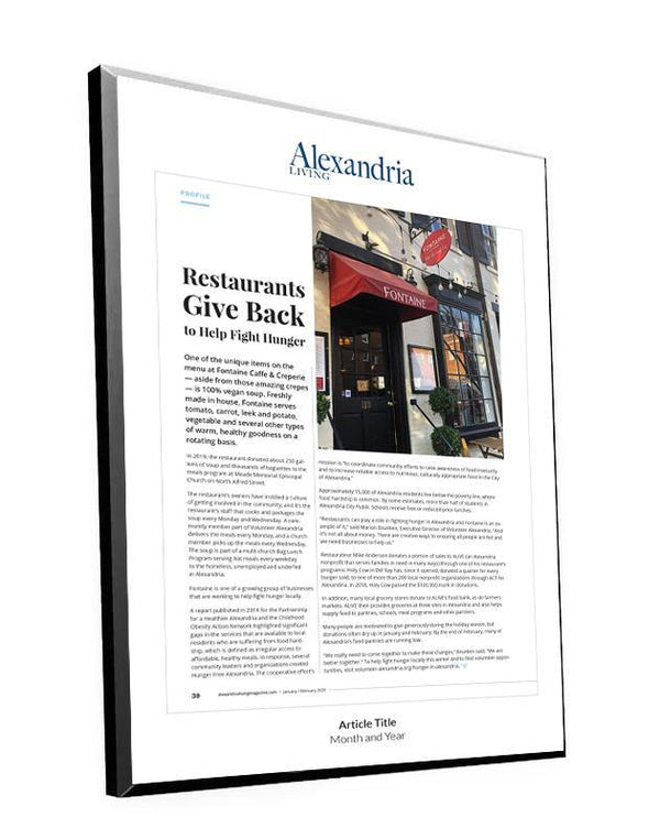 Alexandria Living Magazine Article Plaque by NewsKeepsake