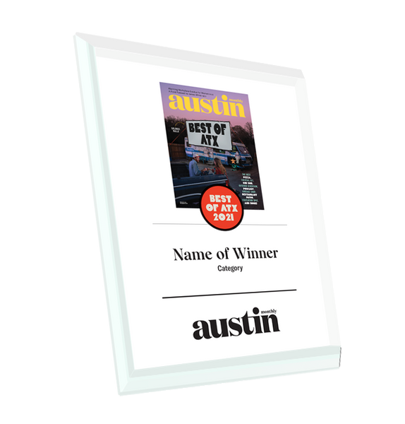 Austin Monthly "Best of ATX" Glass Cover Award Plaque