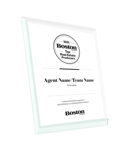 Boston Magazine Top Real Estate Producers Award Plaque - Glass