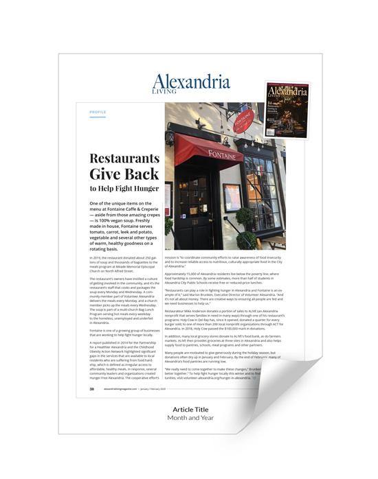 Alexandria Living Magazine Article Reprint by NewsKeepsake