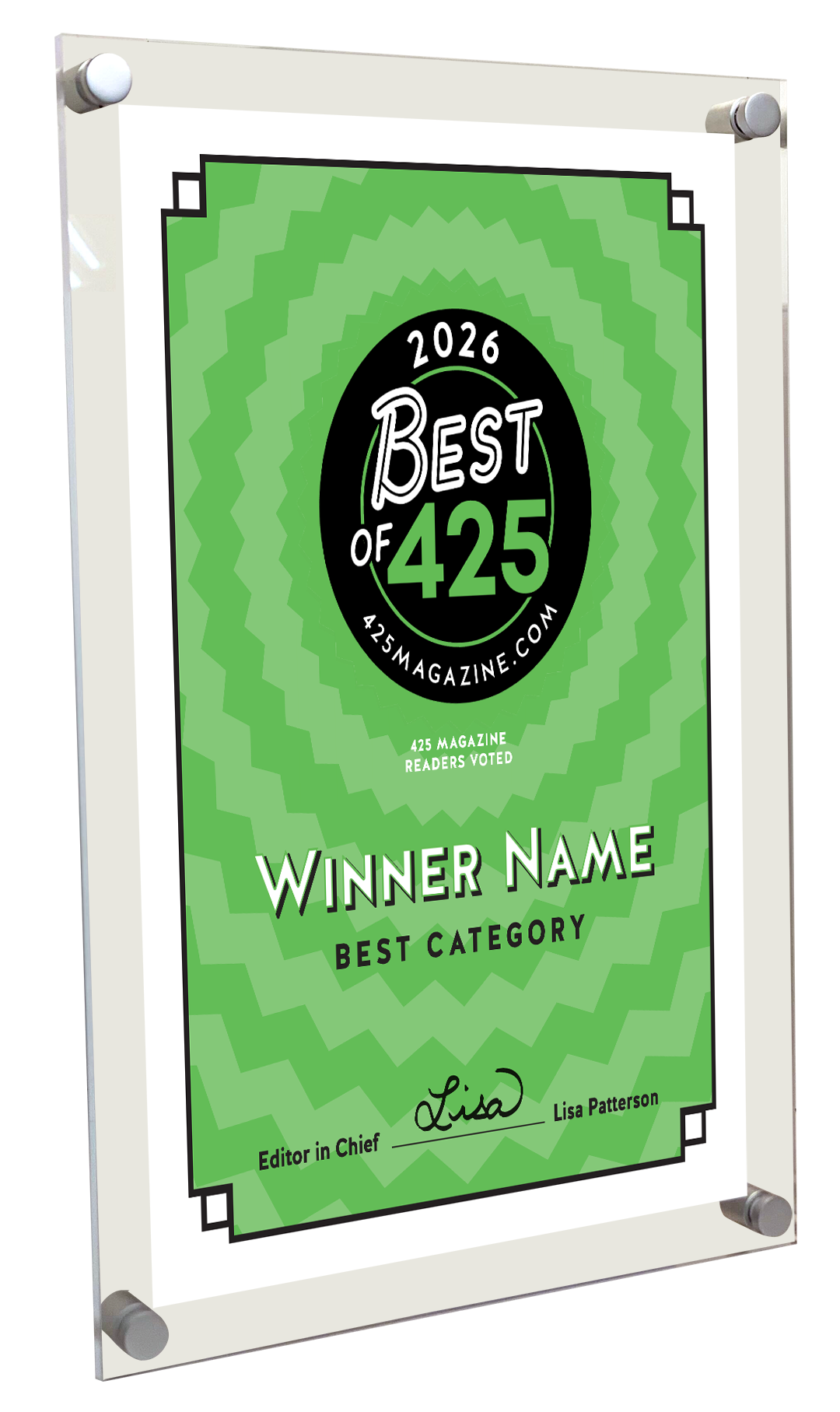 Best of 425 Magazine Award Plaques - Acrylic Standoff