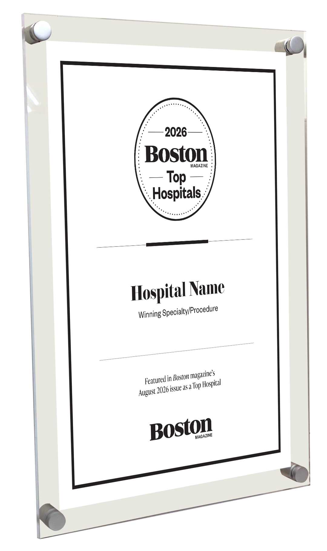 Boston Magazine Top Hospitals - Acrylic Standoff Plaque