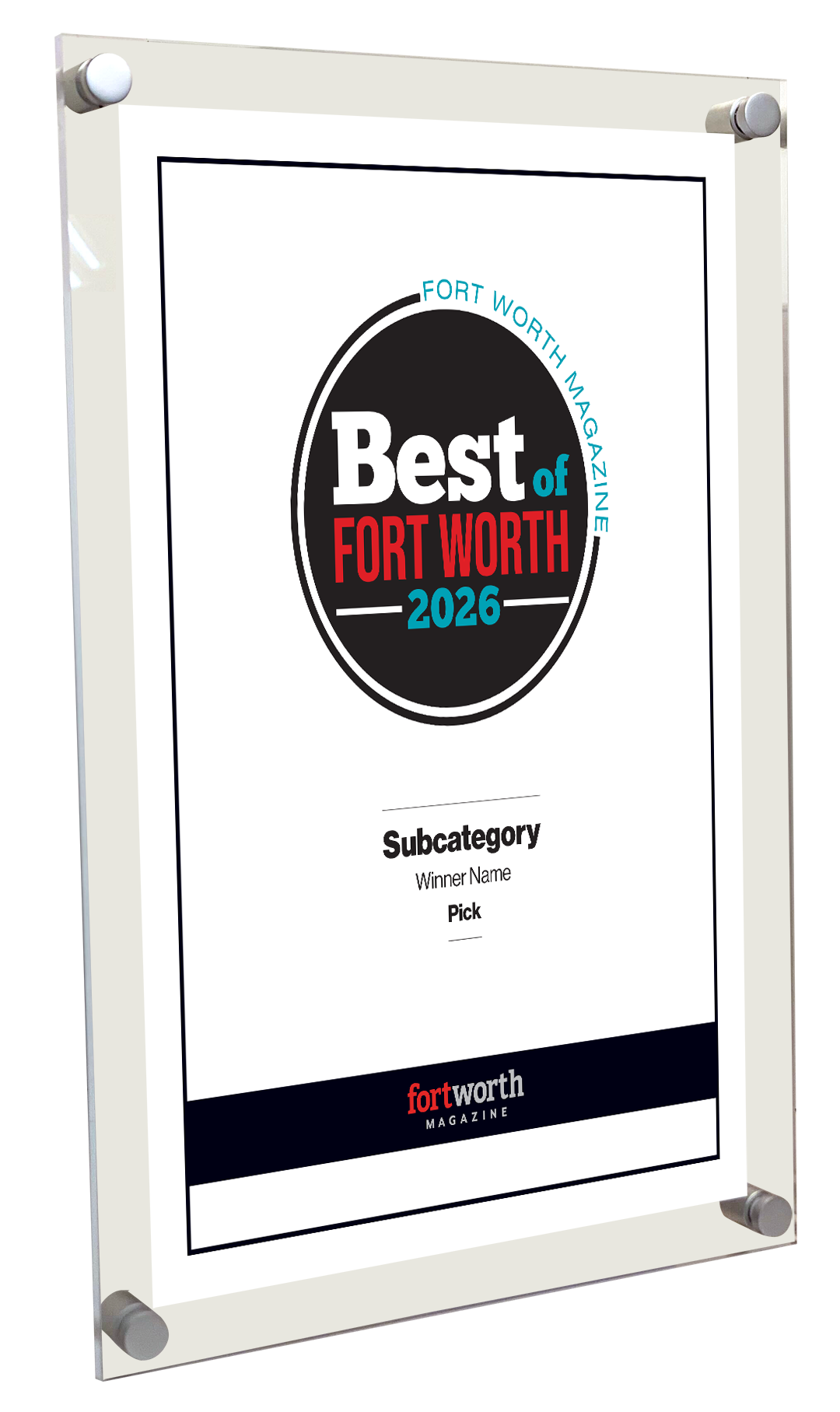 Fort Worth Magazine Best Of Acrylic Plaque - Award