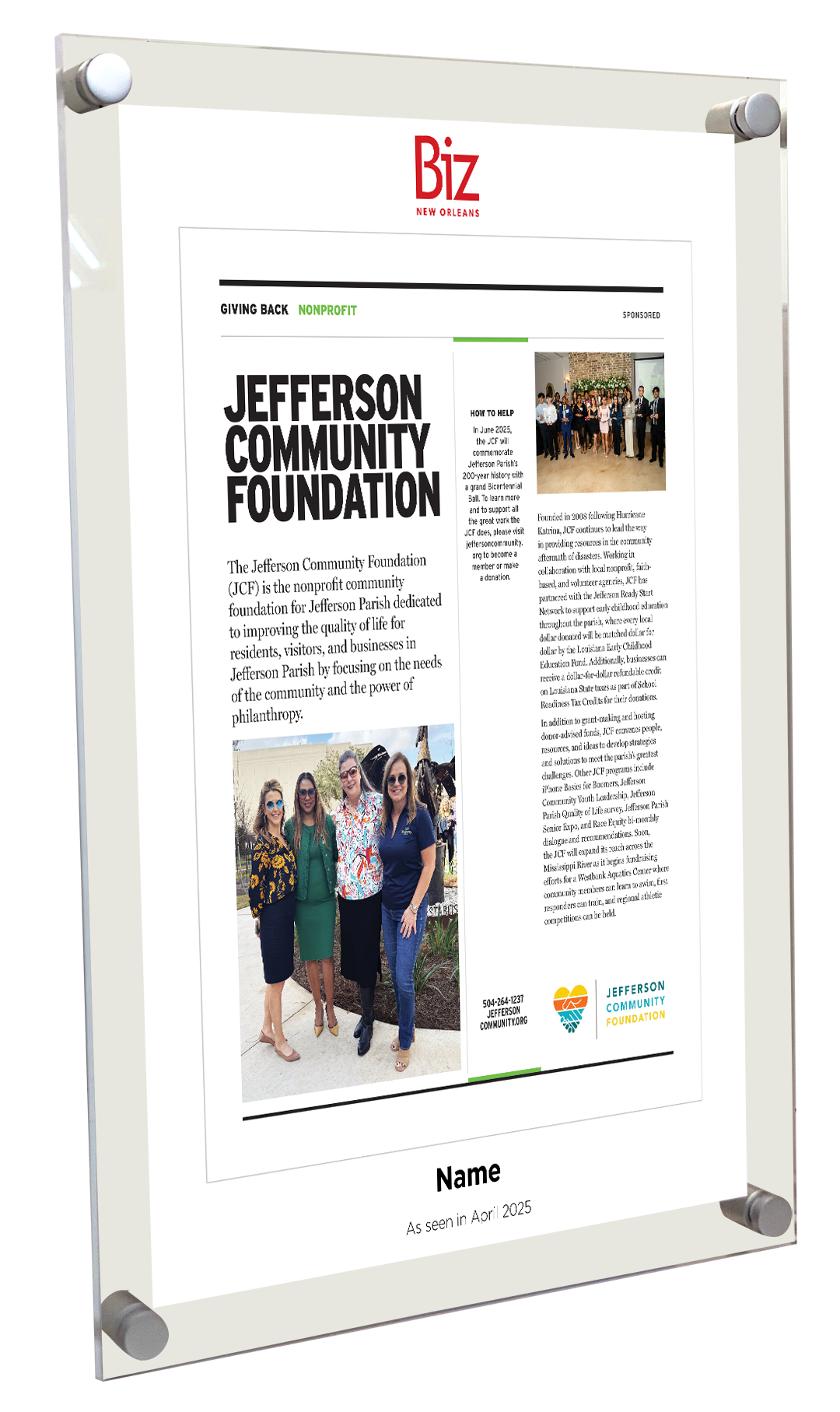 Biz New Orleans - Profile Features - Acrylic Plaques