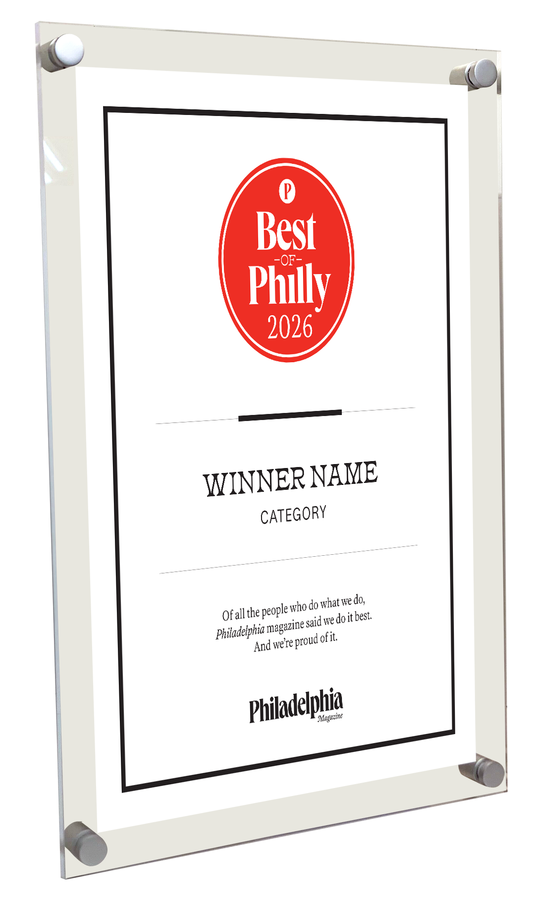 Philadelphia magazine Best of Philly - Acrylic Plaque