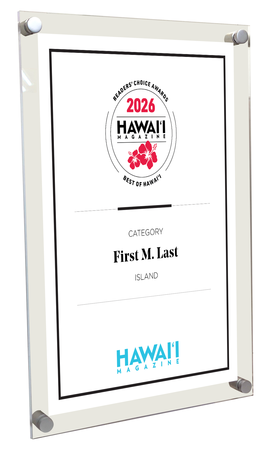 Hawaii Magazine: Reader's Choice Awards - Acrylic Plaque