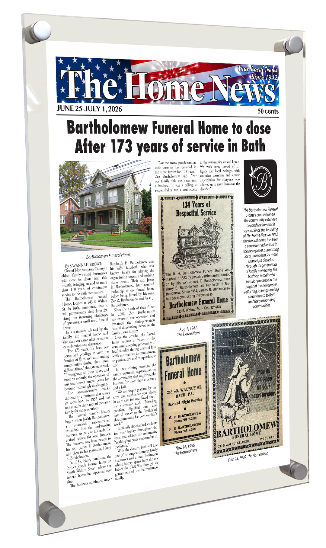 The Home News Article - Acrylic Standoff Plaque