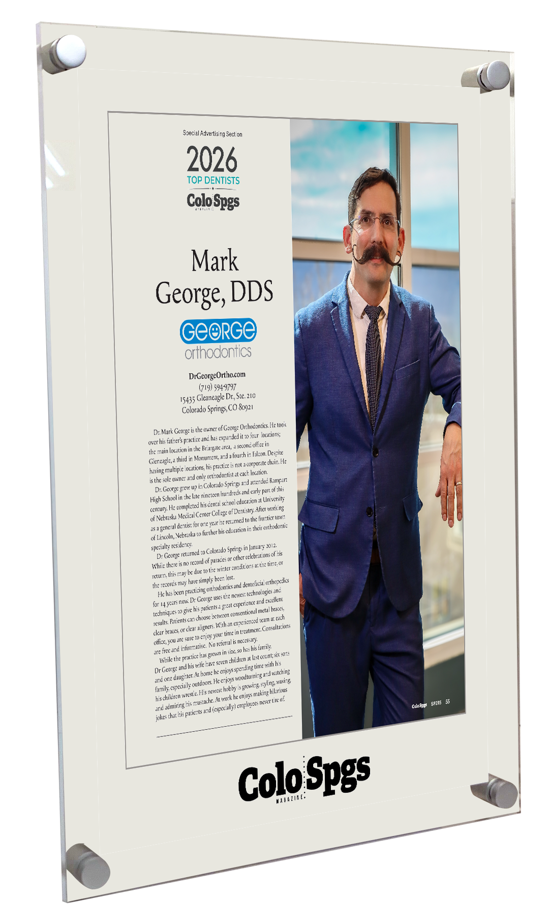 Colorado Springs Magazine - Top Dentists Profile  - Acrylic Plaques