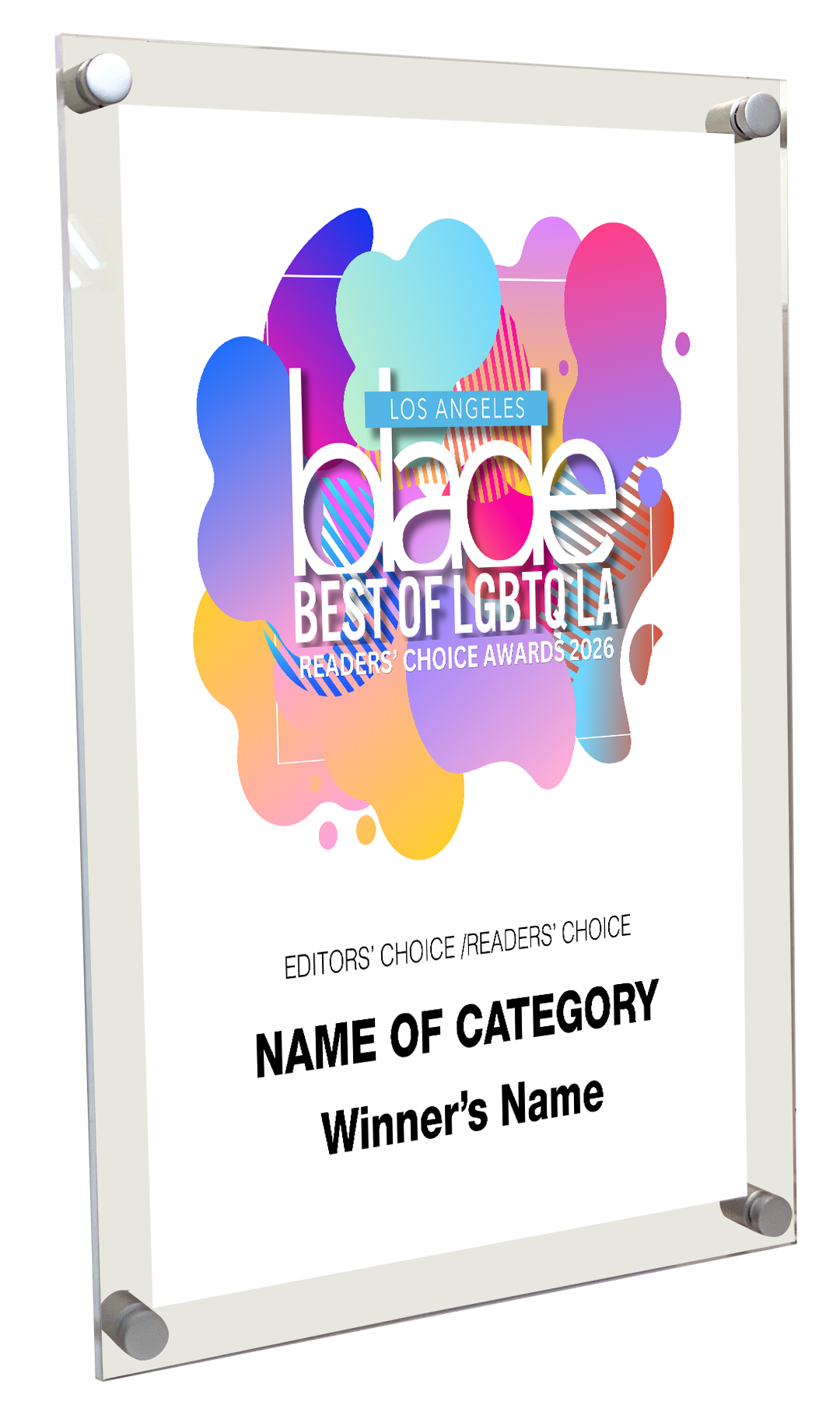 Los Angeles Blade Best of LGBTQ LA Award - Acrylic Standoff Plaque