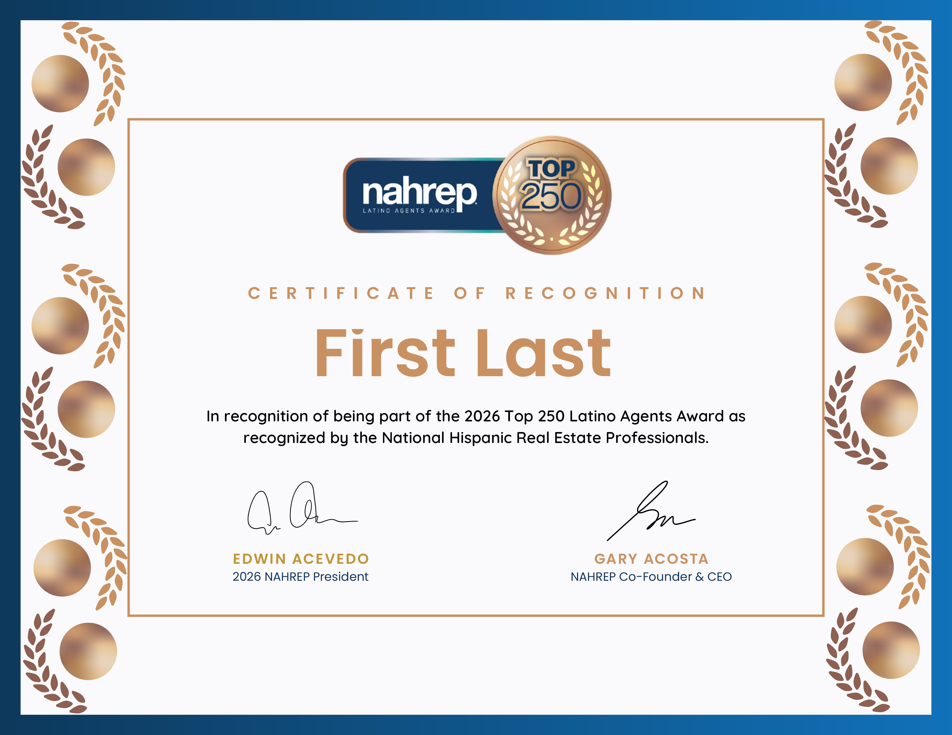 Top Latino Agents Certificate