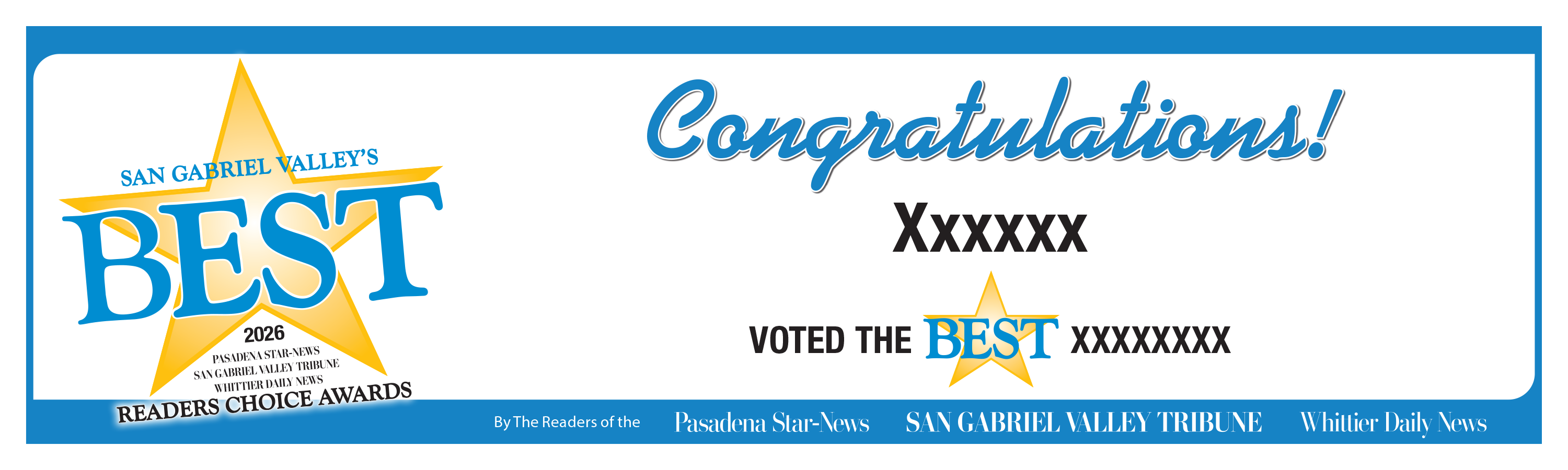 SGVN Best Of Certificate and Readers Choice Award | Outdoor Banners
