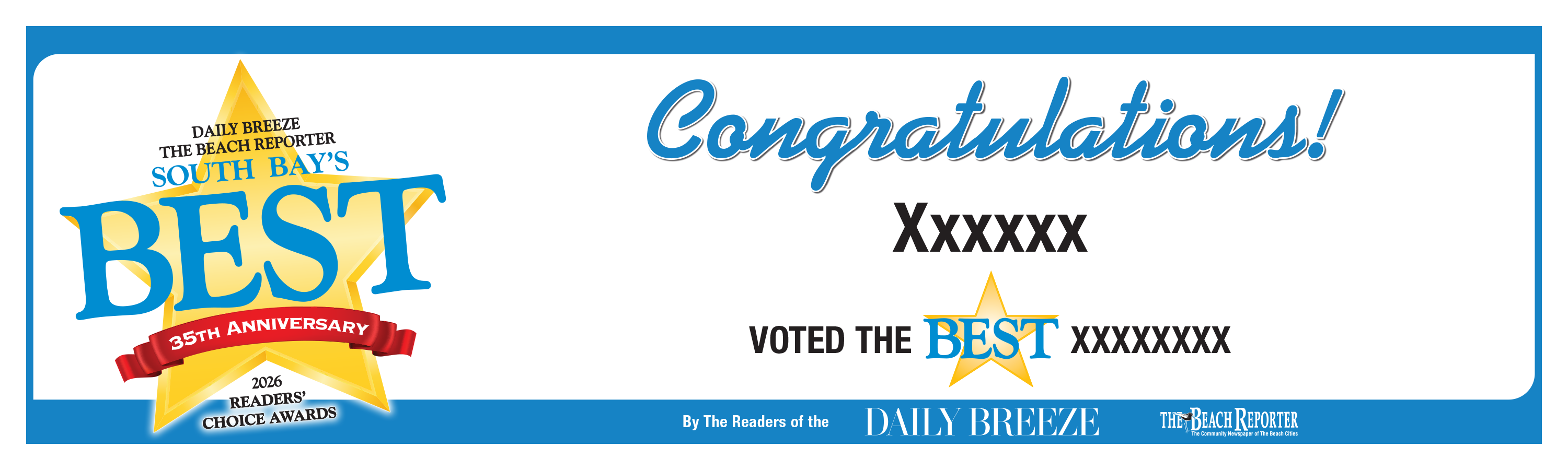 South Bay's Best Of Certificate and Readers Choice Award | Outdoor Banners