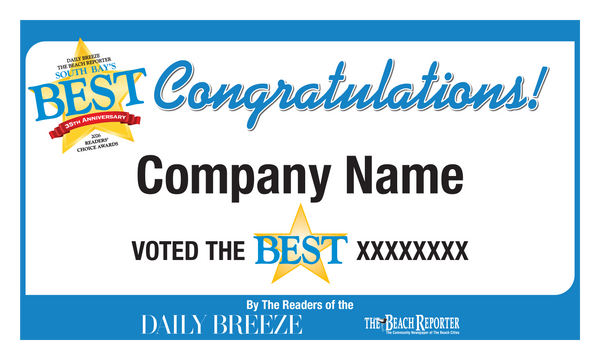 South Bay's Best Of Certificate and Readers Choice Award | Outdoor Banners