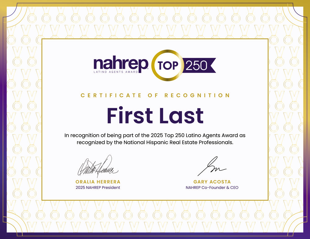 Top 250 Latino Agents Certificate