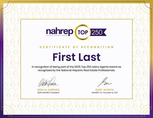 Top 250 Latino Agents Certificate
