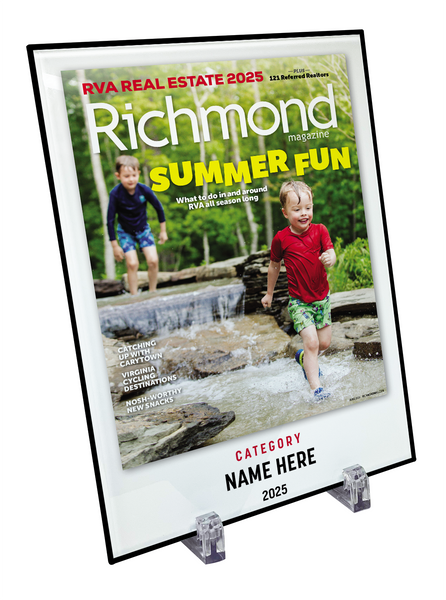 Richmond Magazine "Referred Real Estate Agents" Cover Award Glass Plaque