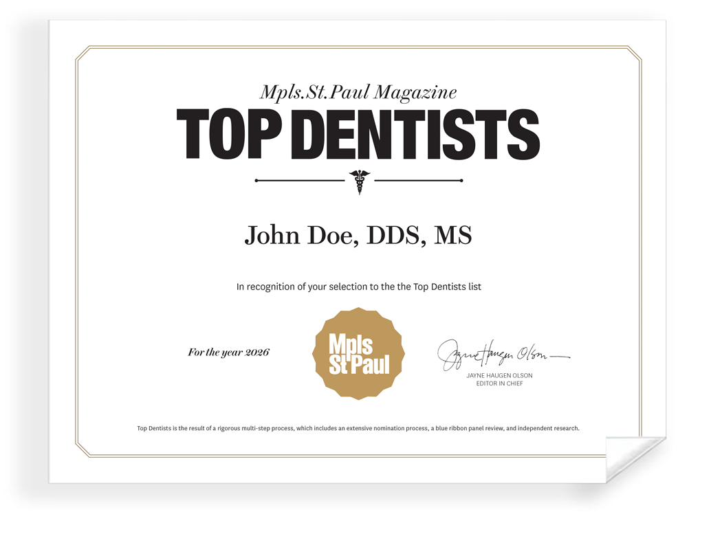 Mpls St. Paul - Top Dentists - Certificate