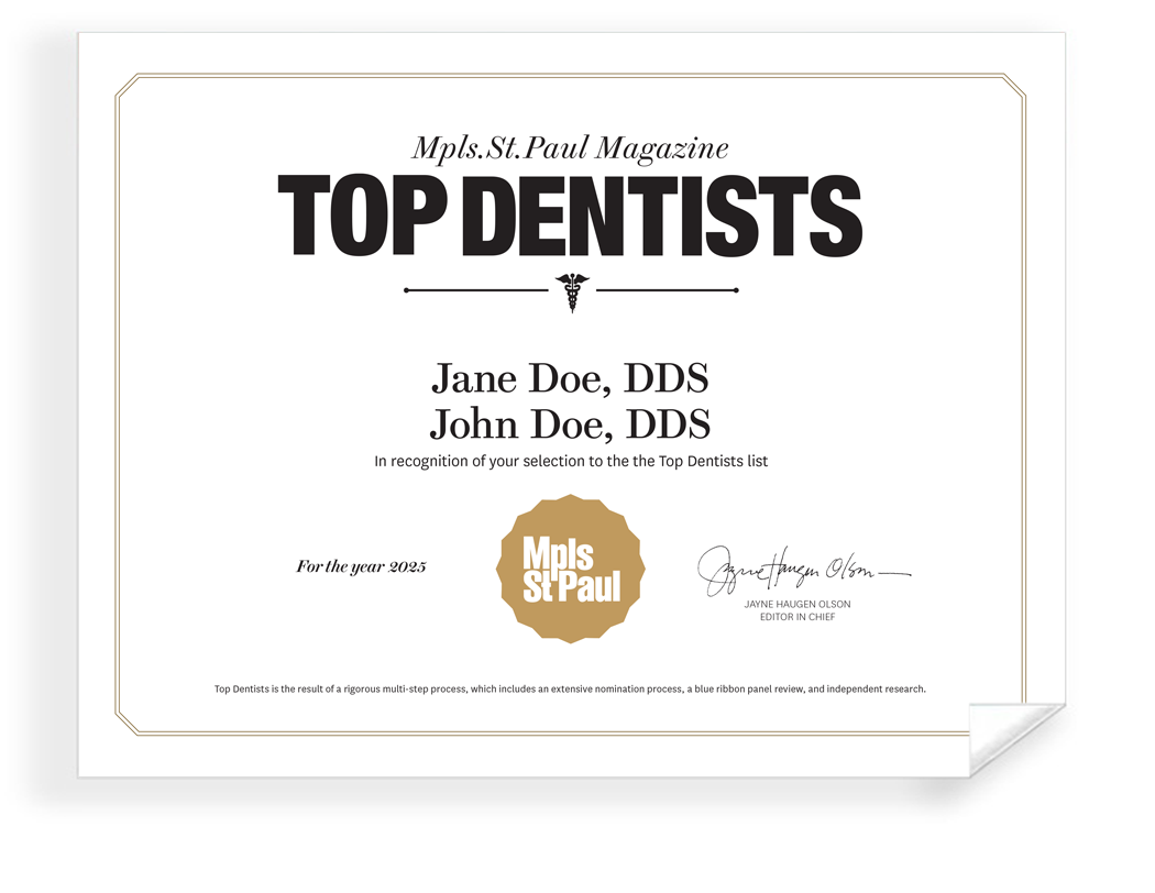 Mpls St. Paul - Top Dentists - Certificate