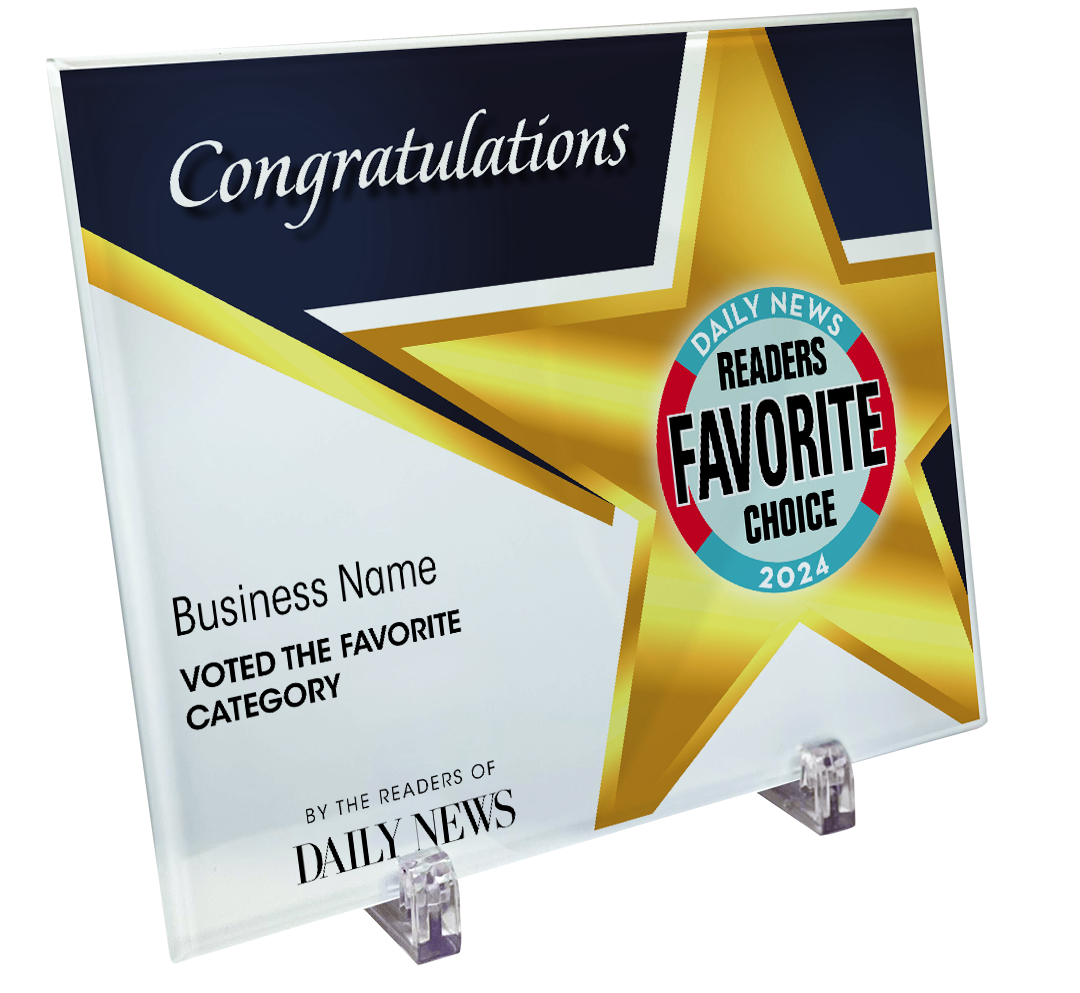 LA Daily News Best Of Certificate and Readers Choice - Crystal Plaque