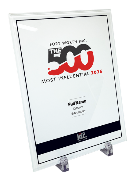 Fort Worth Inc. 500 Award Crystal Glass Plaque