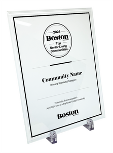 Boston Magazine Top Senior Living Communities Award Plaque - Glass