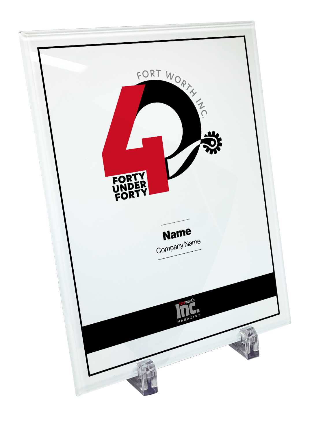 Fort Worth Inc. 40 Under 40 Award Crystal Glass Plaque