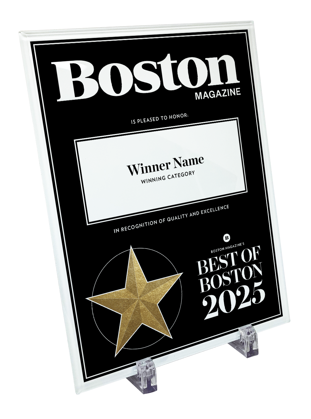 Best of Boston Magazine Award Plaque - Glass