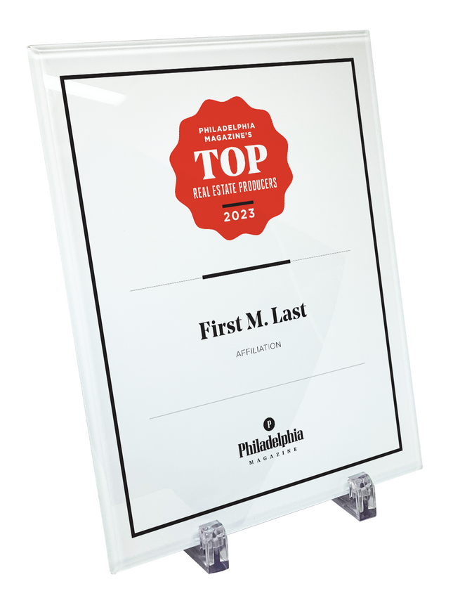 Philadelphia magazine Top Real Estate Producers Award - Glass