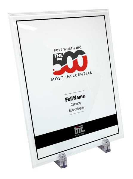 Fort Worth Inc. 500 Award Crystal Glass Plaque