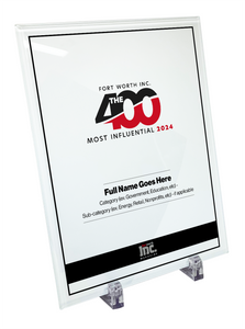 Fort Worth Inc. 400 Award Crystal Glass Plaque