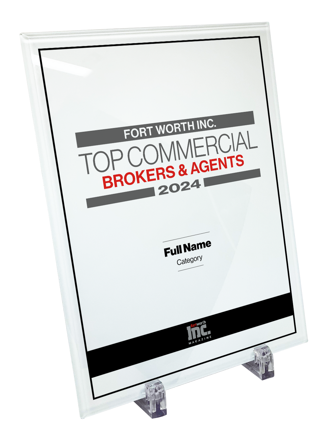 Fort Worth Inc. Top Commercial Brokers & Agents Award Crystal Plaque