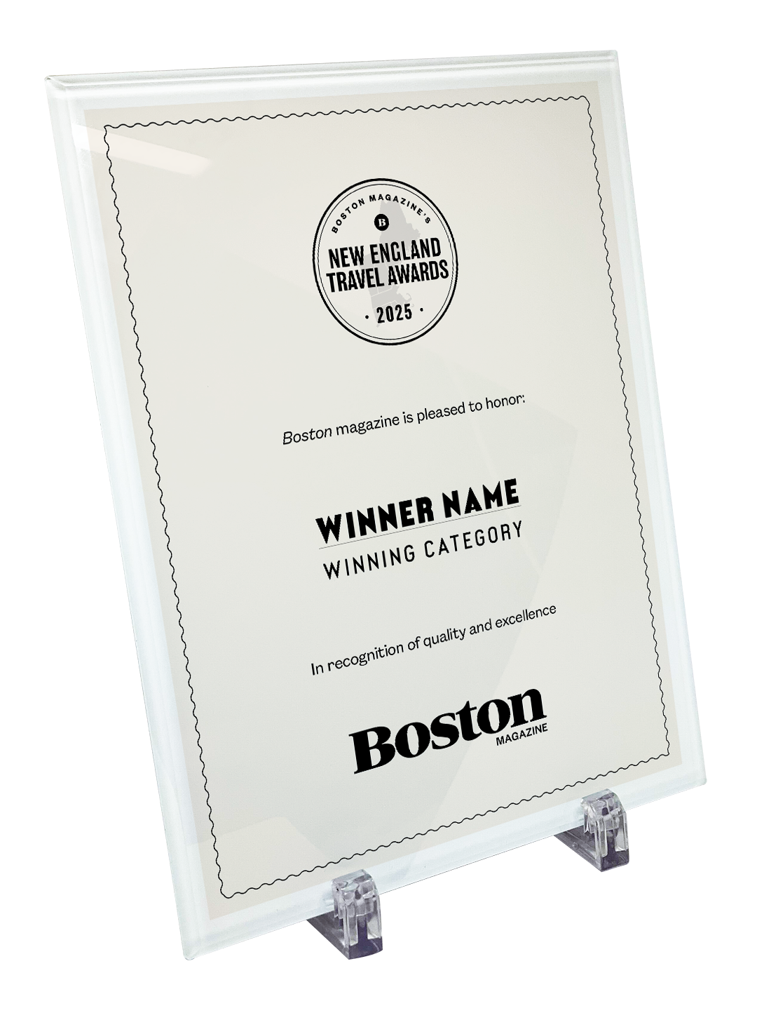 "New England Travel Awards" Plaque - Glass