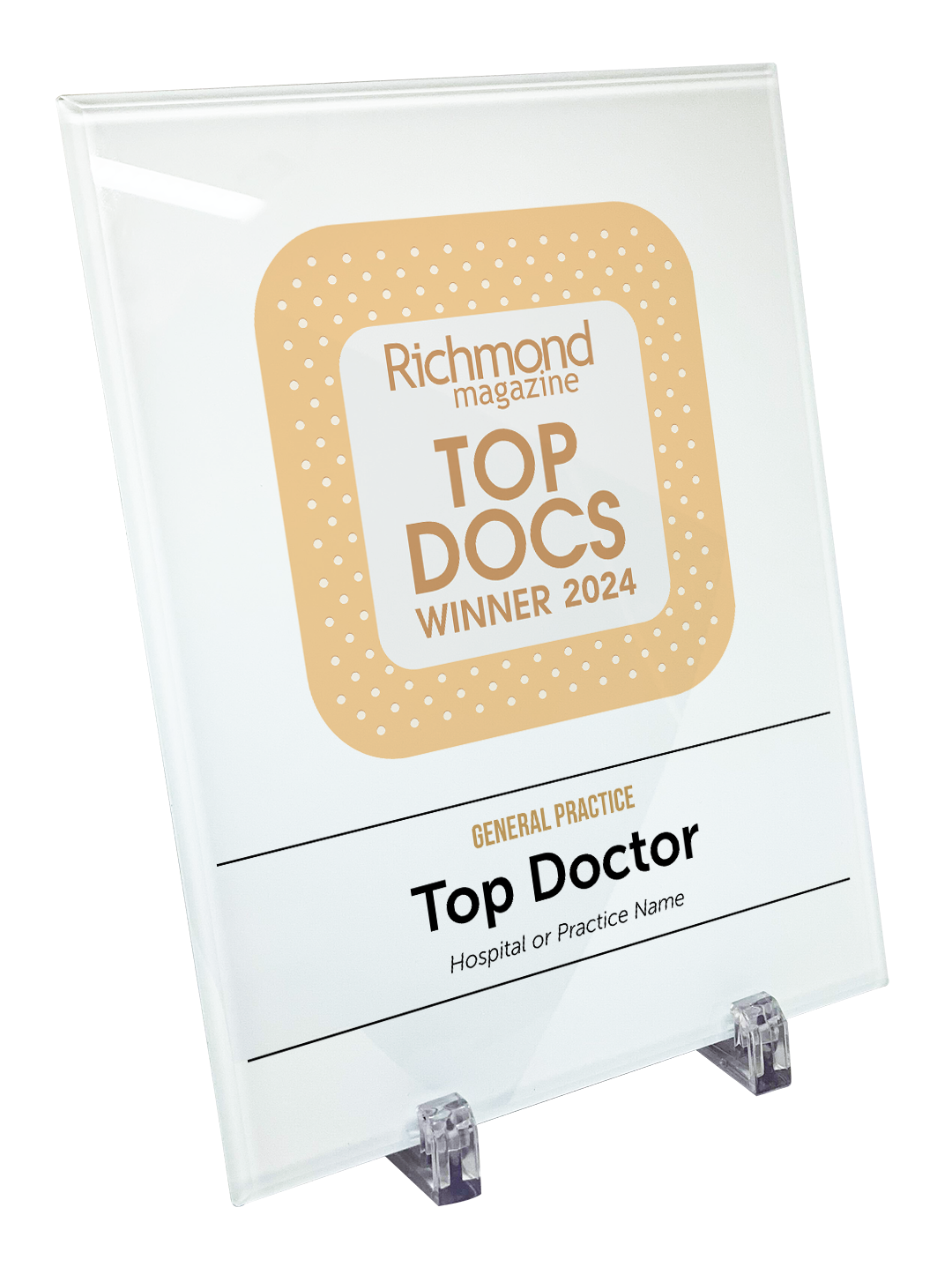 Richmond Magazine "Top Docs" Logo Award Glass Plaque