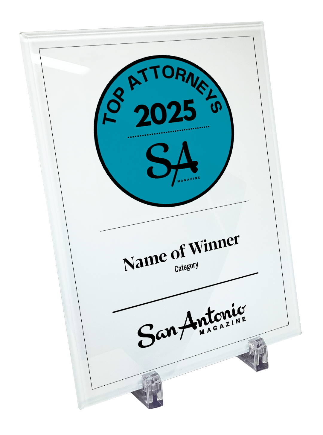 San Antonio Magazine "Top Attorneys" Glass Cover Award Plaque