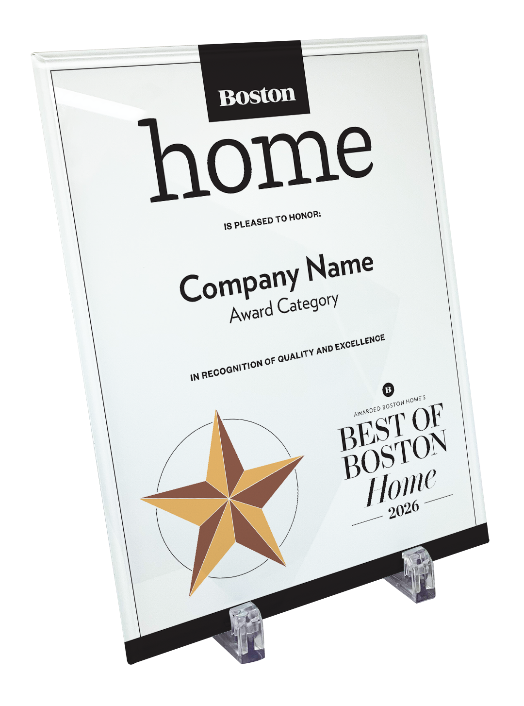 "Best of Boston Home" Award Plaque - Glass
