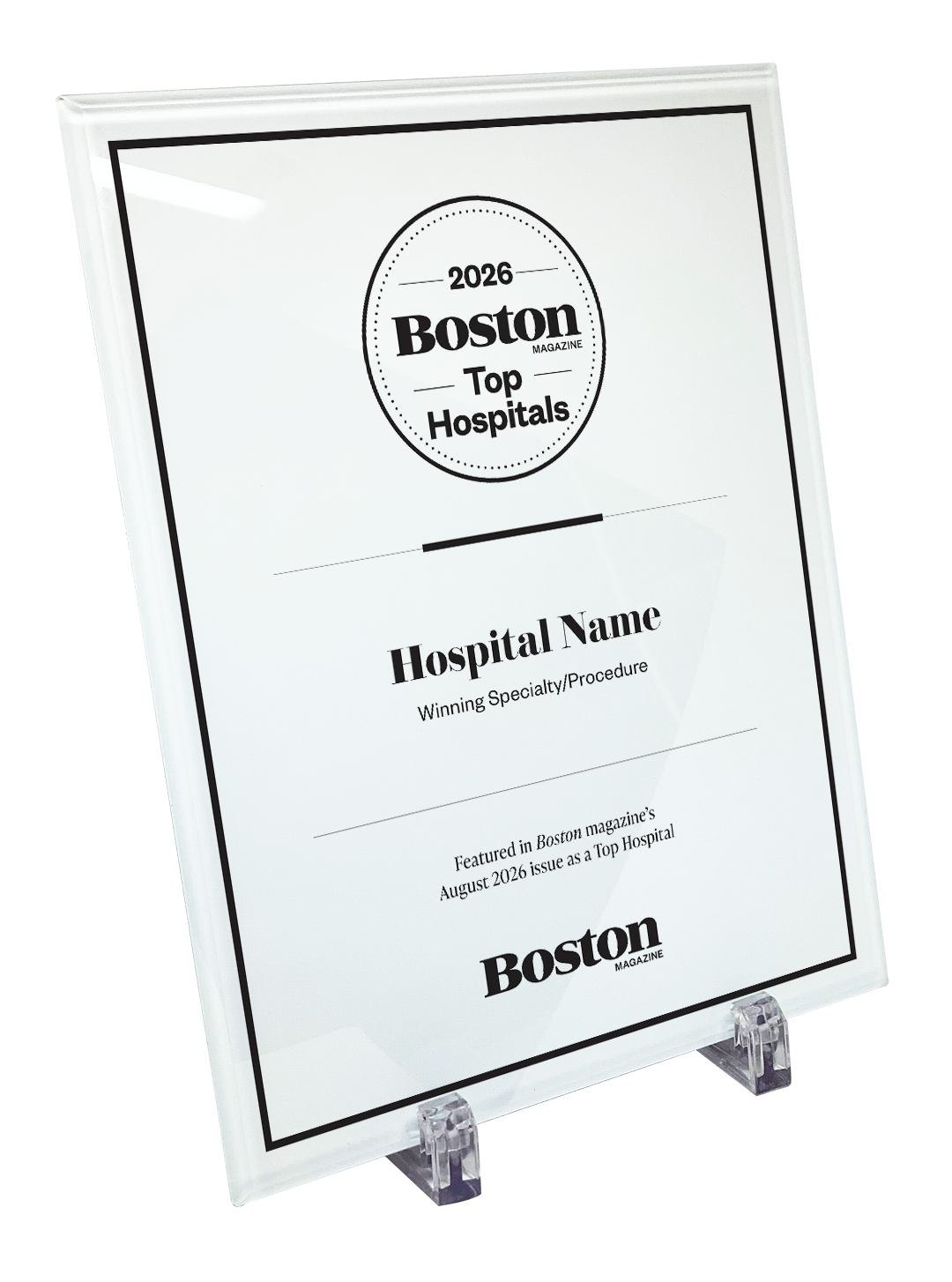 Boston Magazine Top Hospitals Award Plaque - Glass