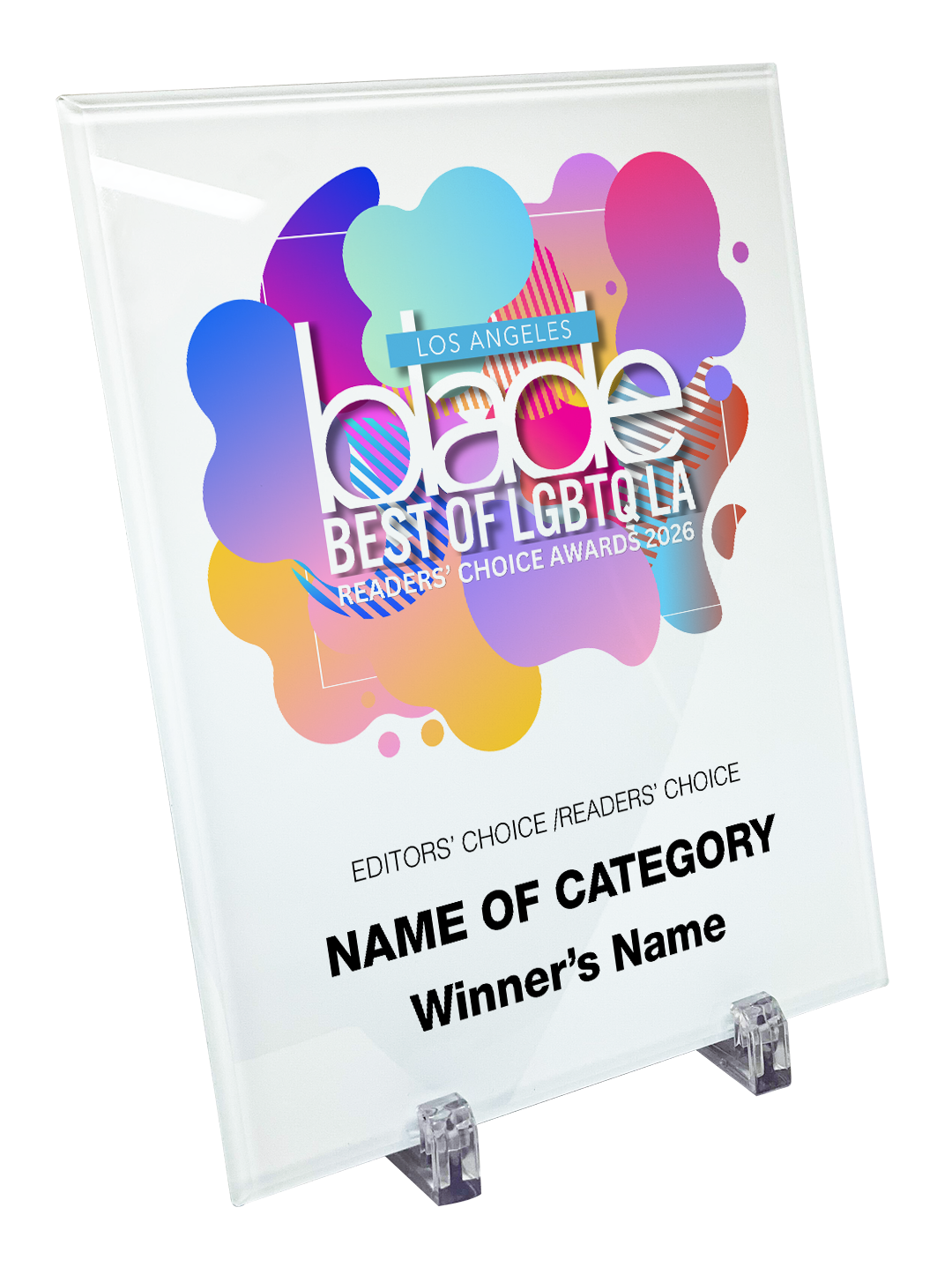 Los Angeles Blade Best of LGBTQ LA Award - Crystal Glass Plaque