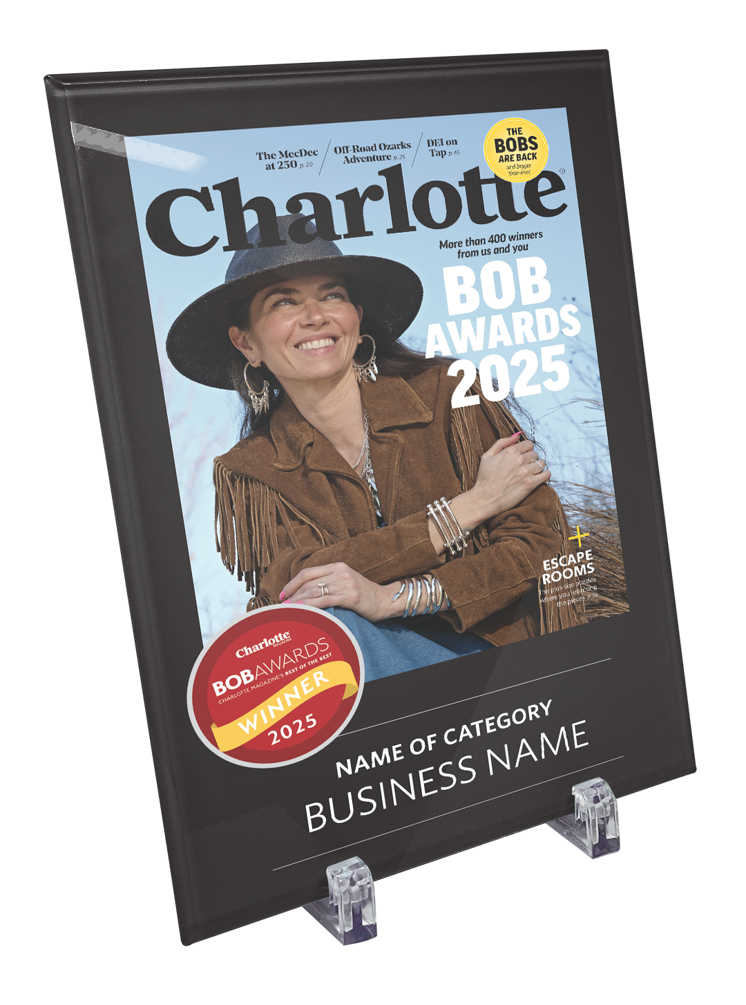 Charlotte Magazine "BOB" Award Plaque - Glass