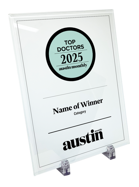 Austin Monthly "Top Doctors" Glass Cover Award Plaque