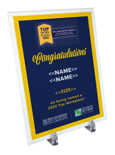 Top Work Places Inland - Crystal Plaque