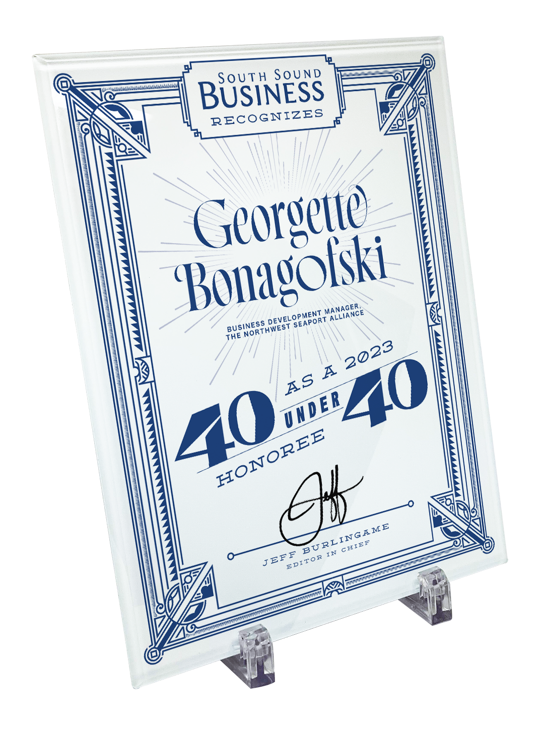 South Sound Business Magazine 40 Under 40 Awards - Crystal Glass
