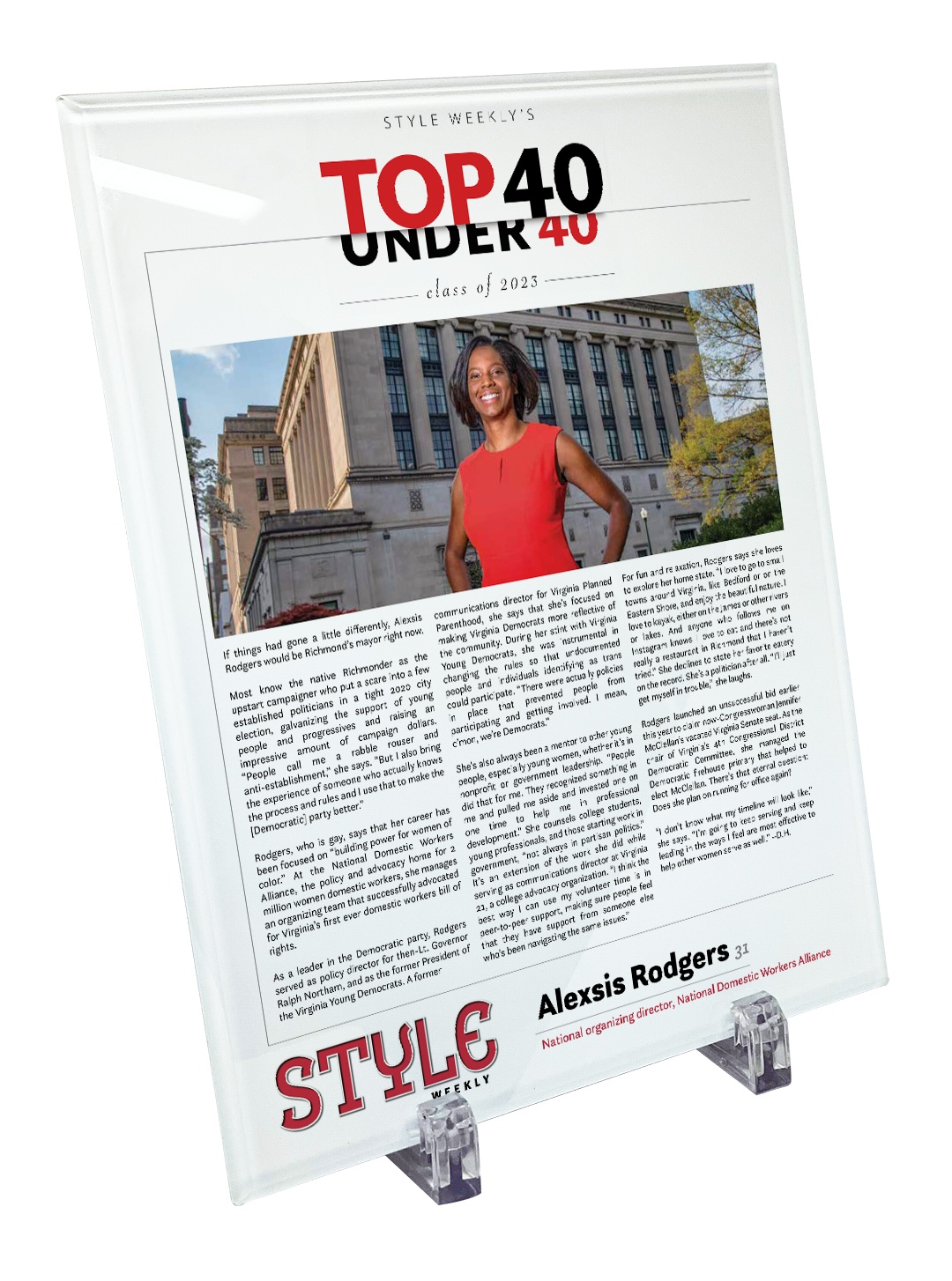 Style Weekly "Top 40 Under 40" Crystal Plaque